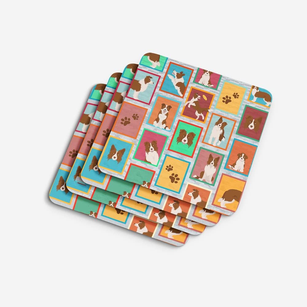 Caroline’s Treasures MLM1149FC Lots of Red Border Collie Foam Coasters Set of 4 Cup Coasters for Indoor Outdoor, Tabletop Protection, Anti Slip,