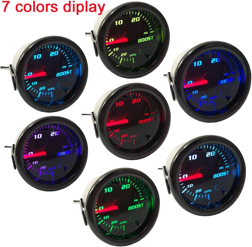 Medidor Turbo Boost de 2″ 2.047 in con ajuste de 7 colores con kit de controlador manual universal de 0-30PSI