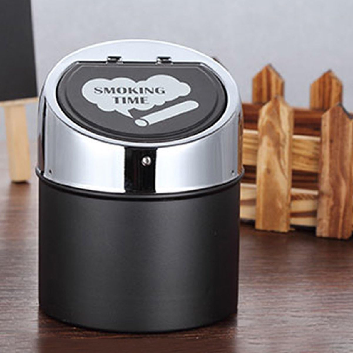 Ceniceros de acero de metal sin humo para cigarrillos con tapa de empuje de acero inoxidable cubierta, cubo portátil a prueba de viento para mesa