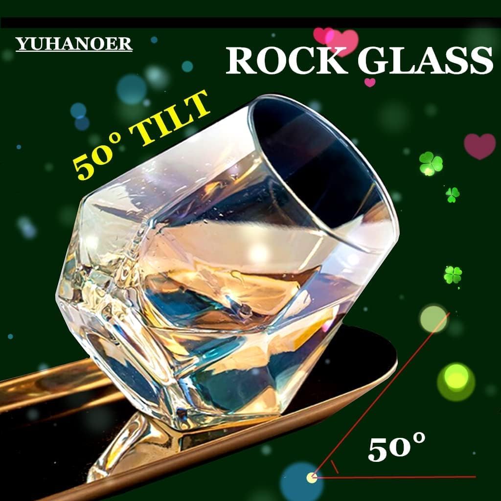 Juego de copas de vino de 1 (10 onzas), copas de vino sin tallo de diamante, cristalería iridiscente, vasos de whisky de cristal, perfectos para una