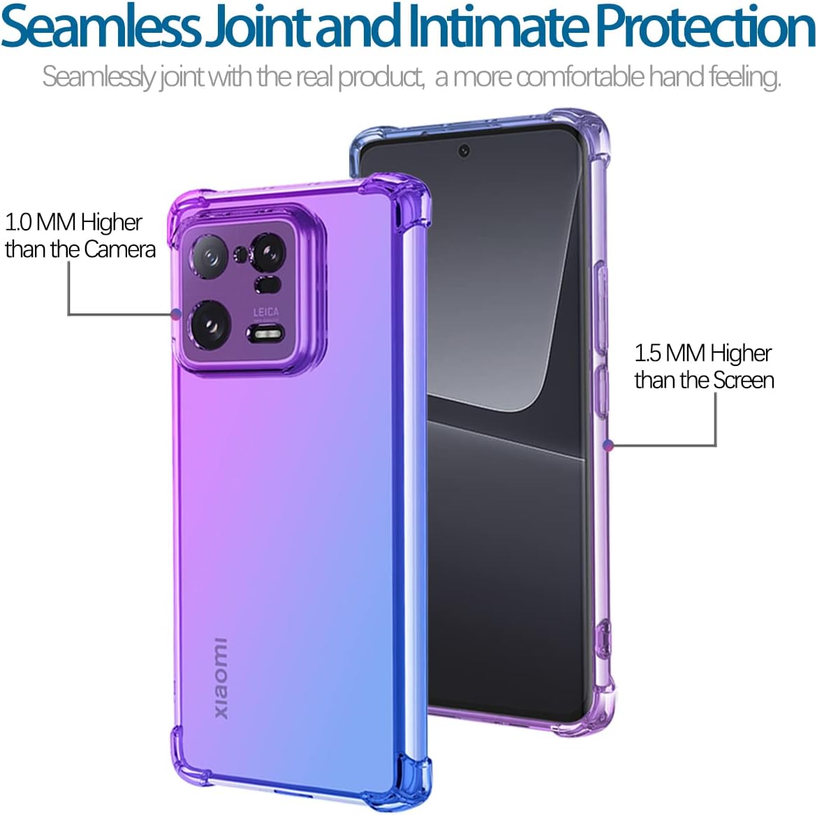 KOARWVC Funda para Xiaomi 13 Pro 5G, caja transparente gradiente delgado anti arañazos TPU a prueba de golpes funda protectora para teléfono para
