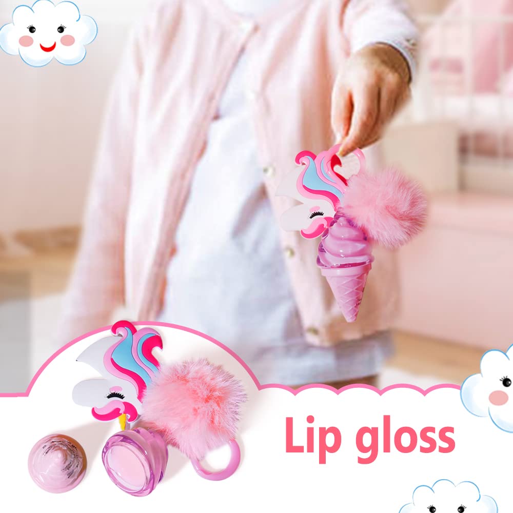 MAKE YOU UP – Juego de 8 brillos de labios con maleta, con forma de paleta con purpurina, sabores afrutados, lápices labiales en maleta realista,
