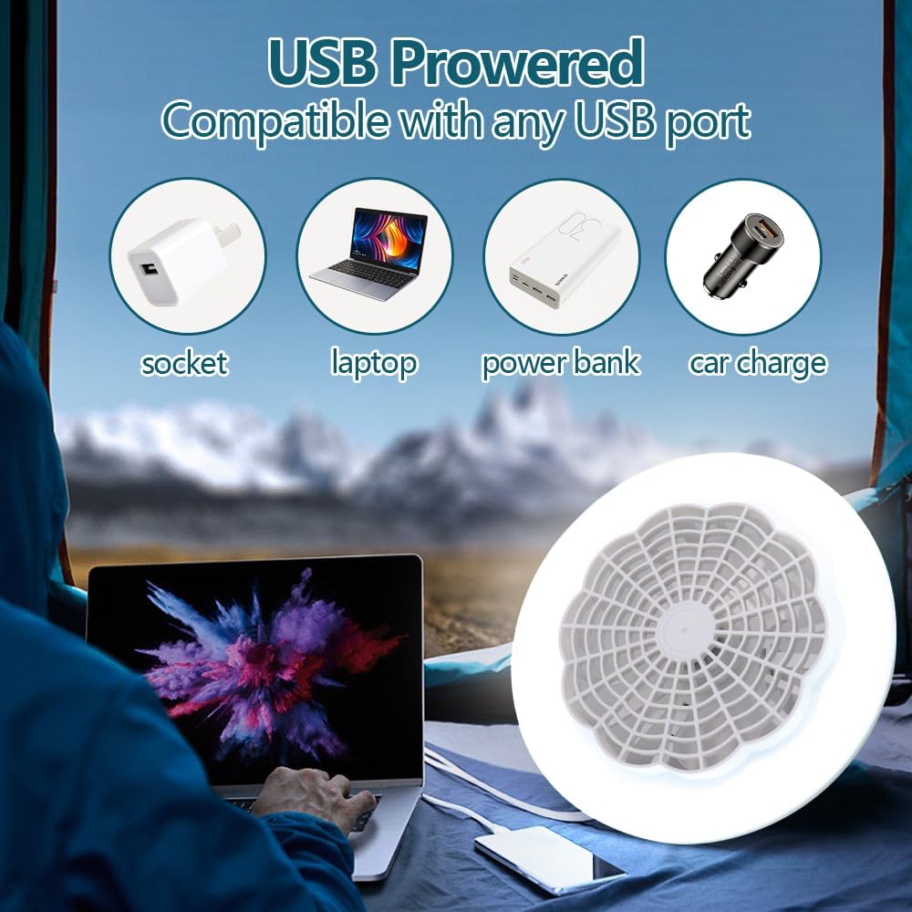 Rechargeable Camping Light Fan Combo 5000 Lumen 3000mAh 3 Lighting Modes 3 Speed Foldable Camping Fans for Tents Hanging Camping Tent Fan LED Light