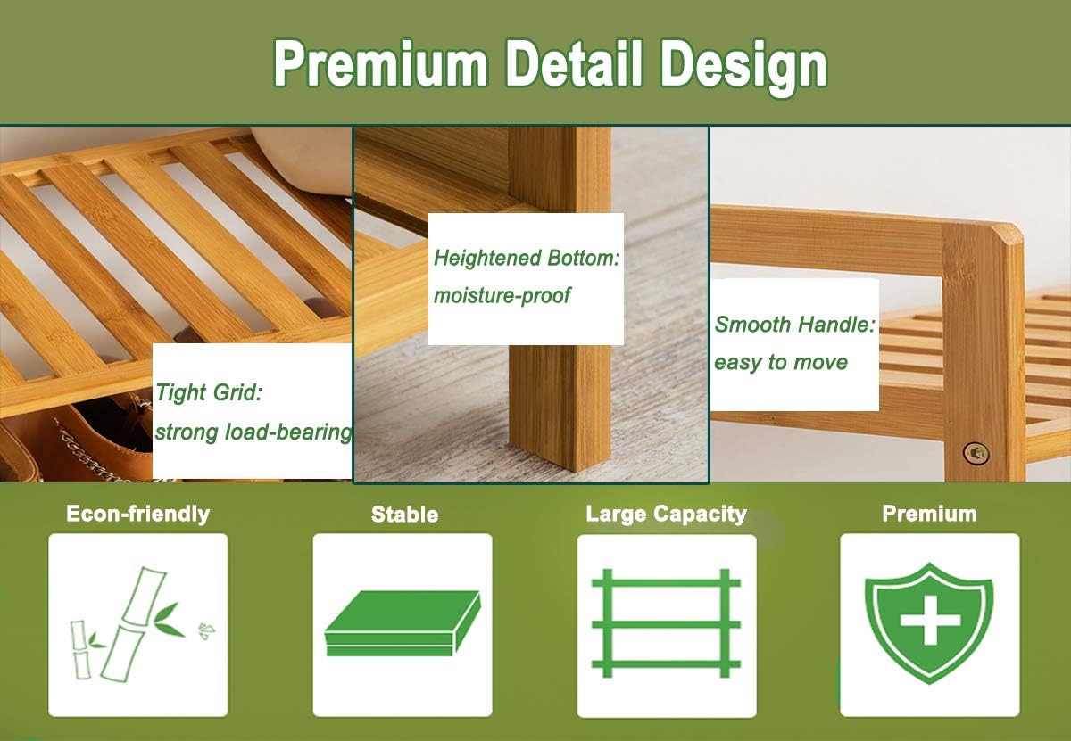 HOLIFLY Zapatero organizador de 4 niveles de madera y bambú para entrada, ajustable a zapatos de botas, almacenamiento premium para dormitorio