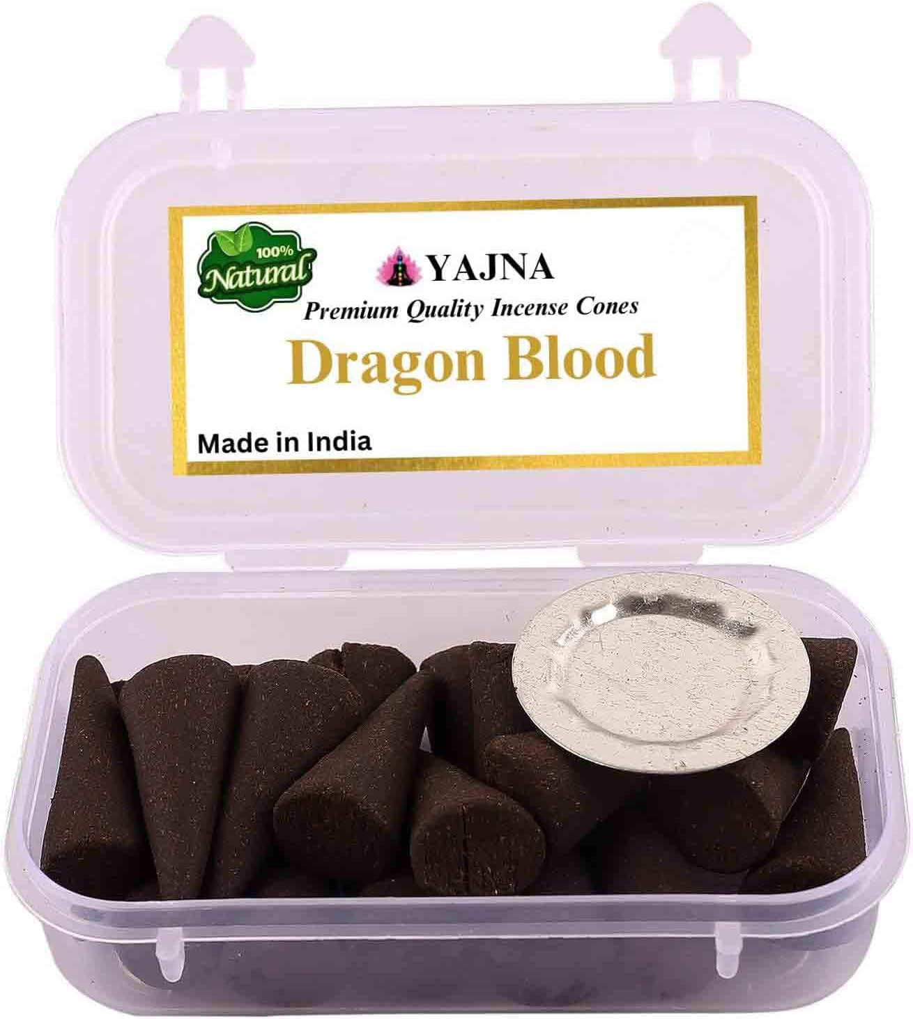 Yajna Sangre de dragón 100% natural – Conos de incienso hechos a mano, sumergidos a mano, orgánicos, sin productos químicos para purificación,
