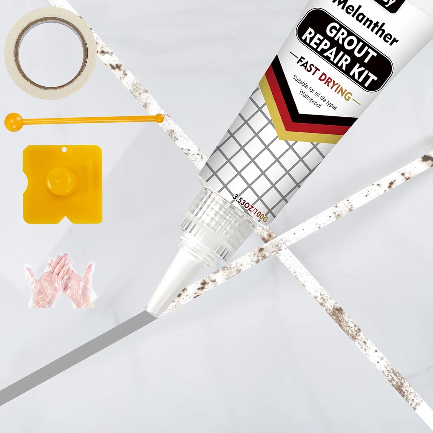 Tubo de llenado de lechada  Paquete de 2 pinturas de lechada de azulejos gris claro para suelo de ducha de baño, kit de reparación de lechada de