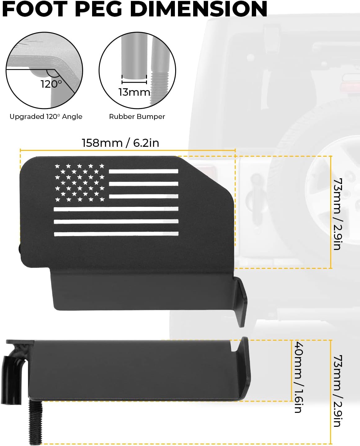 Estriberas Wrangler mejoradas compatibles con Wrangler JK JL Gladiator JT 2007 a 2024, ángulo de 120 para puerta exterior, bisagra, pedales,
