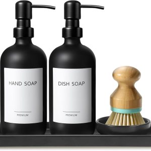 GMISUN – Dispensador de jabón para platos para cocina, dispensador de jabón de manos y platos de 16 onzas con bandeja de cerámica y cepillo de GMISUN – Dispensador de jabón para platos para cocina, dispensador de jabón de manos y platos de 16 onzas con bandeja de cerámica y cepillo de