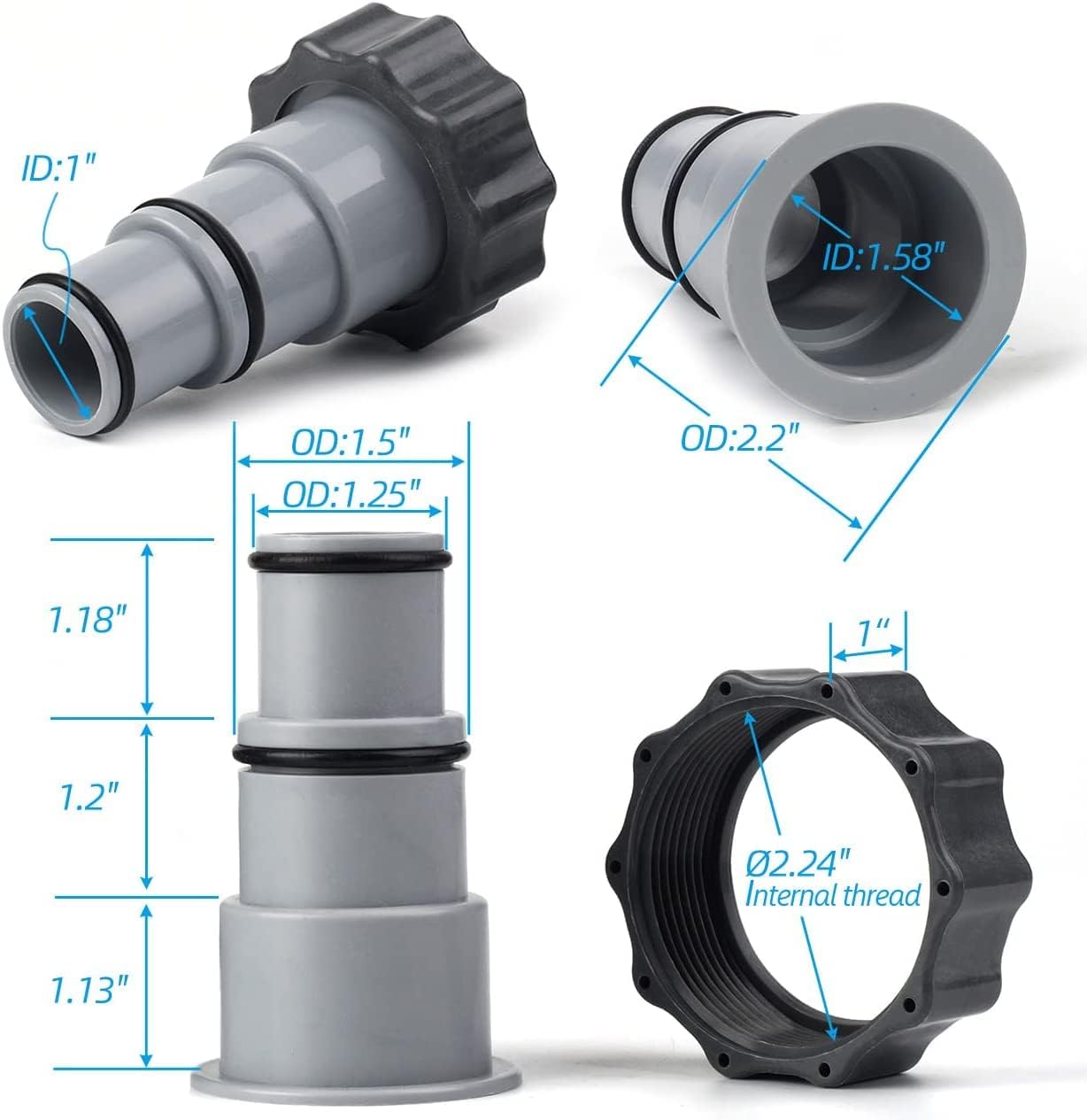 Adaptador de manguera de repuesto A con collar para bombas de conexión roscadas, adaptador de manguera tipo B de 1.25 pulgadas a válvula de émbolo,