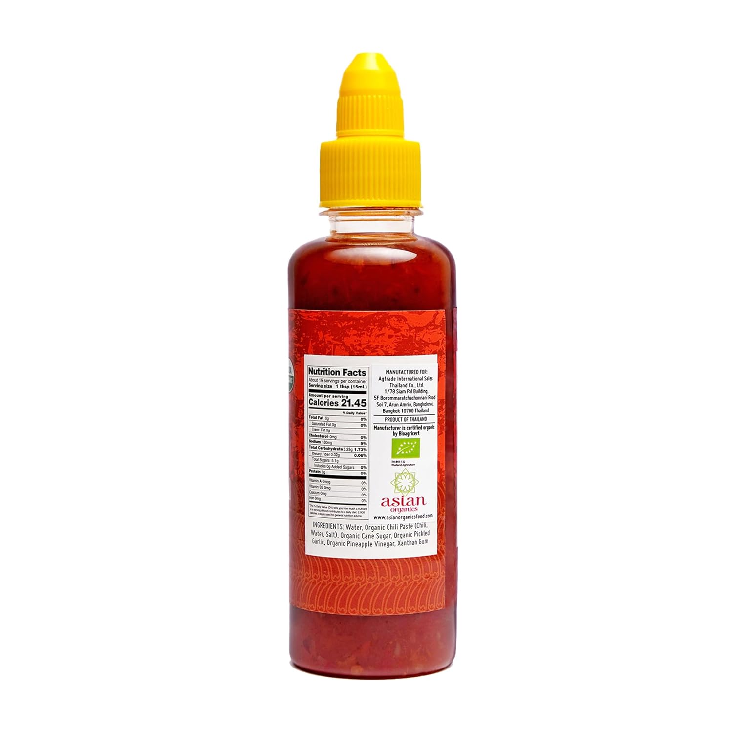 Asian Organics Salsa de chile dulce tailandés  Salsa orgánica de chile dulce  Salsa de chile asiático 100% orgánica certificada por USDA, sin MSG,
