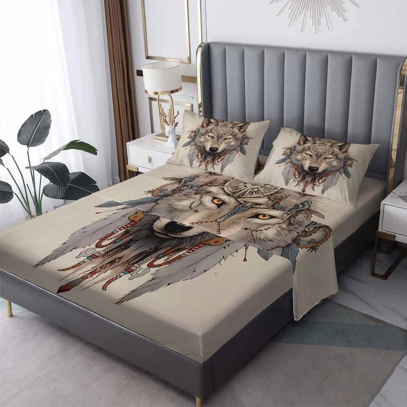 VARAGO Wolf Sheets – Juego de sábanas y fundas de almohada, 100% microfibra, bolsillo profundo, incluye 1 sábana encimera, 1 sábana bajera y 2