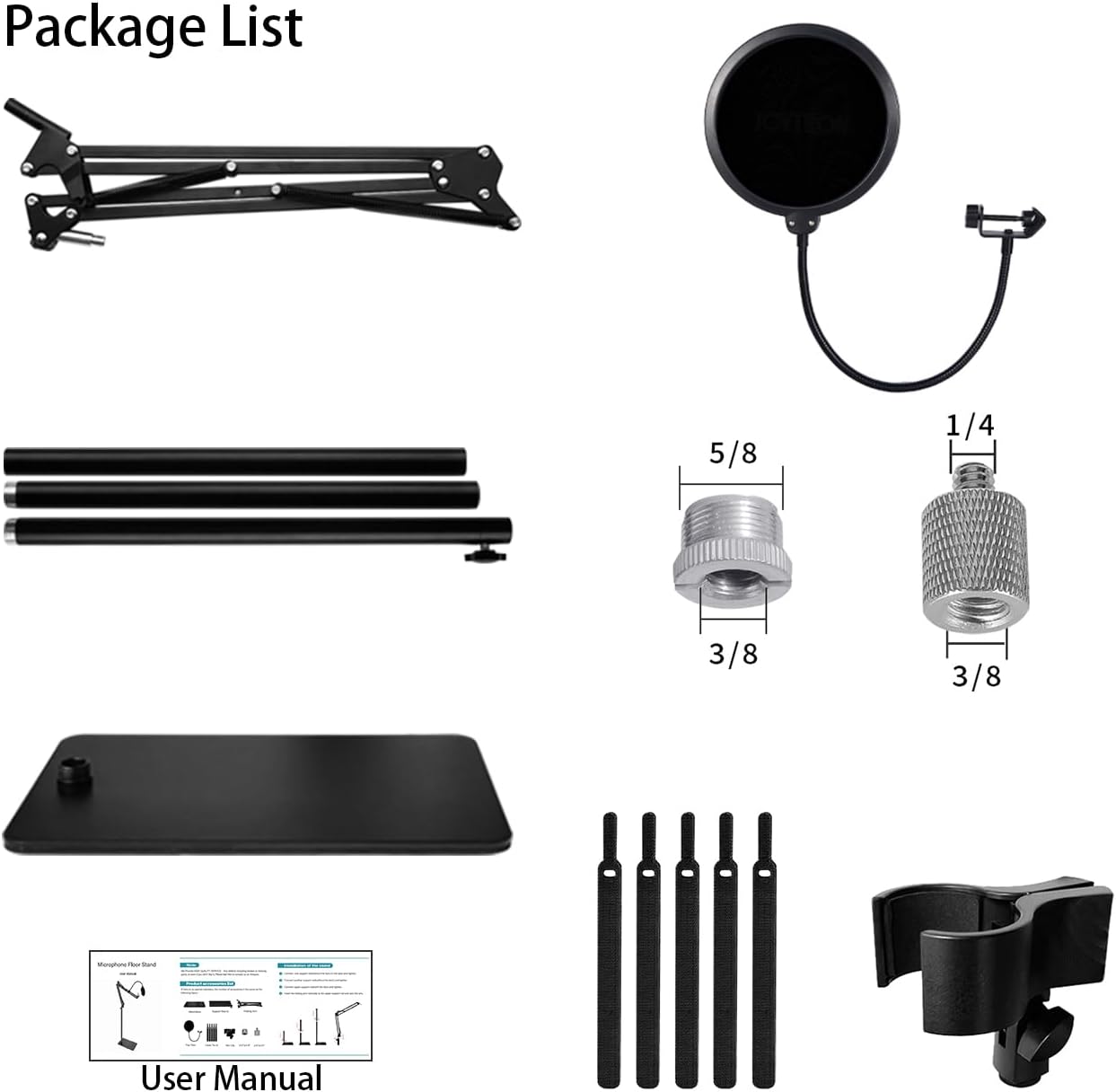 Soporte de micrófono de piso para Blue Yeti, Yeti Nano, Snowball, HyperX QuadCast y más micrófono, soporte de brazo de suspensión ajustable con