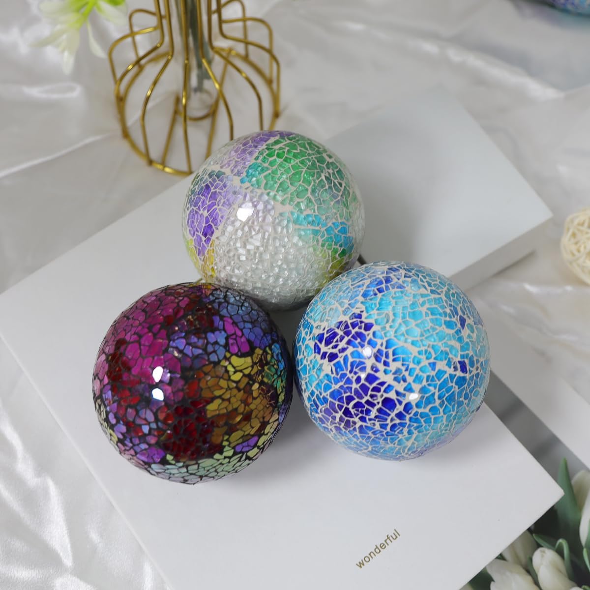 Yatinkim Bolas de vidrio de 3.35 pulgadas, orbes decorativas para tazón, esferas de mosaico negro rojizo, bolas sólidas, decoración de mesa, jarrón