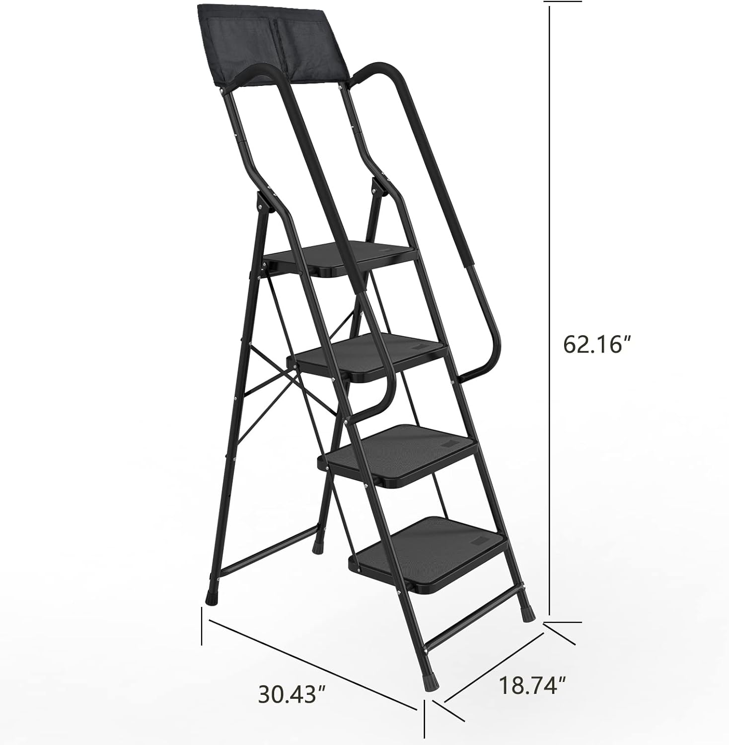SUZHI Escalera de seguridad de cuatro escalones, escalera de 4 escalones con pasamanos resistente, taburete plegable con asa y bolsa de herramientas