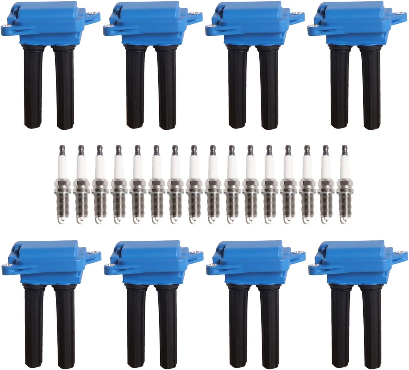 ENA Juego de 8 bobinas de encendido azul con 16 bujías de iridio compatibles con Ram Dodge Jeep 300 Aspen Challenger Charger Durango Commander 1500