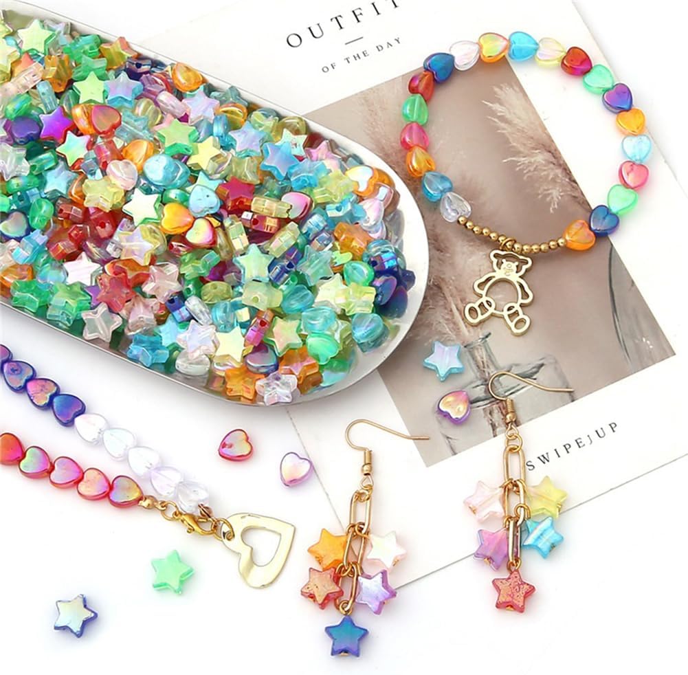 400 cuentas acrílicas de corazón para la fabricación de joyas, lindas pulseras de EVERMARKET a granel, cuentas de estrella de 0.433 in, dijes de