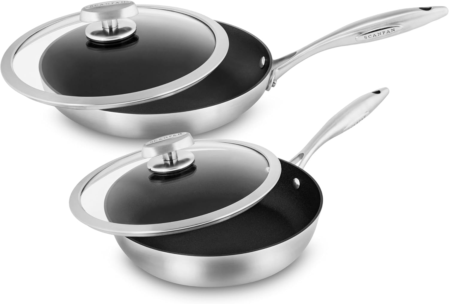Scanpan CX+ – Juego de sartenes antiadherentes con tapas, sartenes de 8 y 10.25 pulgadas con Stratanium Plus, acero inoxidable de 5 capas