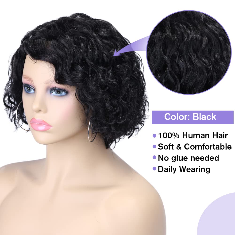 quickwig Pelucas de cabello humano, peluca corta rizada estilo Bob con encaje sin pegamento, pelucas de onda natural afroamericana para mujeres
