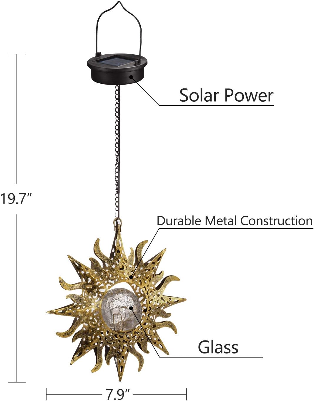 Luces solares para decoración de jardín al aire libre, faroles colgantes de metal con girasol, regalos impermeables para patio, porche, césped,