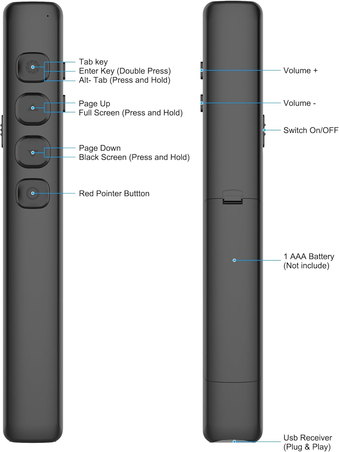 Clicker de presentación remota de PowerPoint – Clicker de presentador inalámbrico con puntero y USB – PPT Slide Advancer