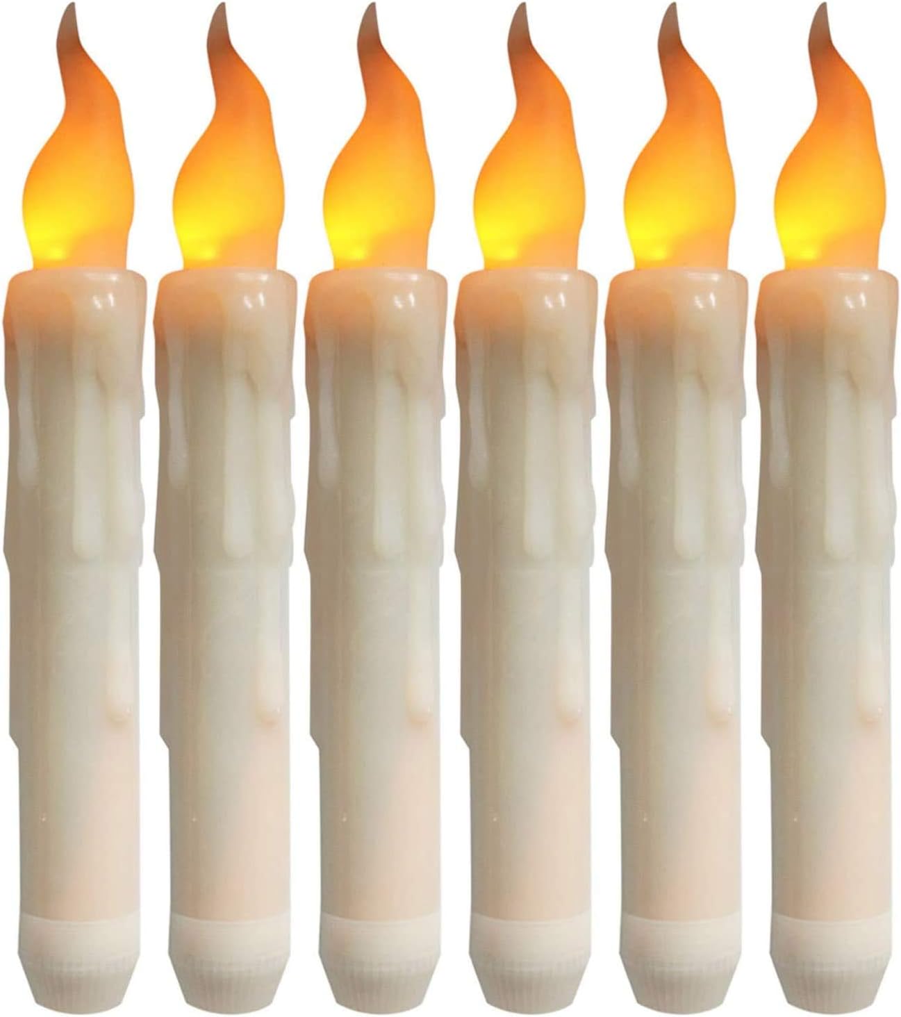 Juego de 6 funciones de sincronización (6 horas encendidas y 18 horas apagadas) color amarillo ámbar sin llama, velas cónicas parpadeantes con