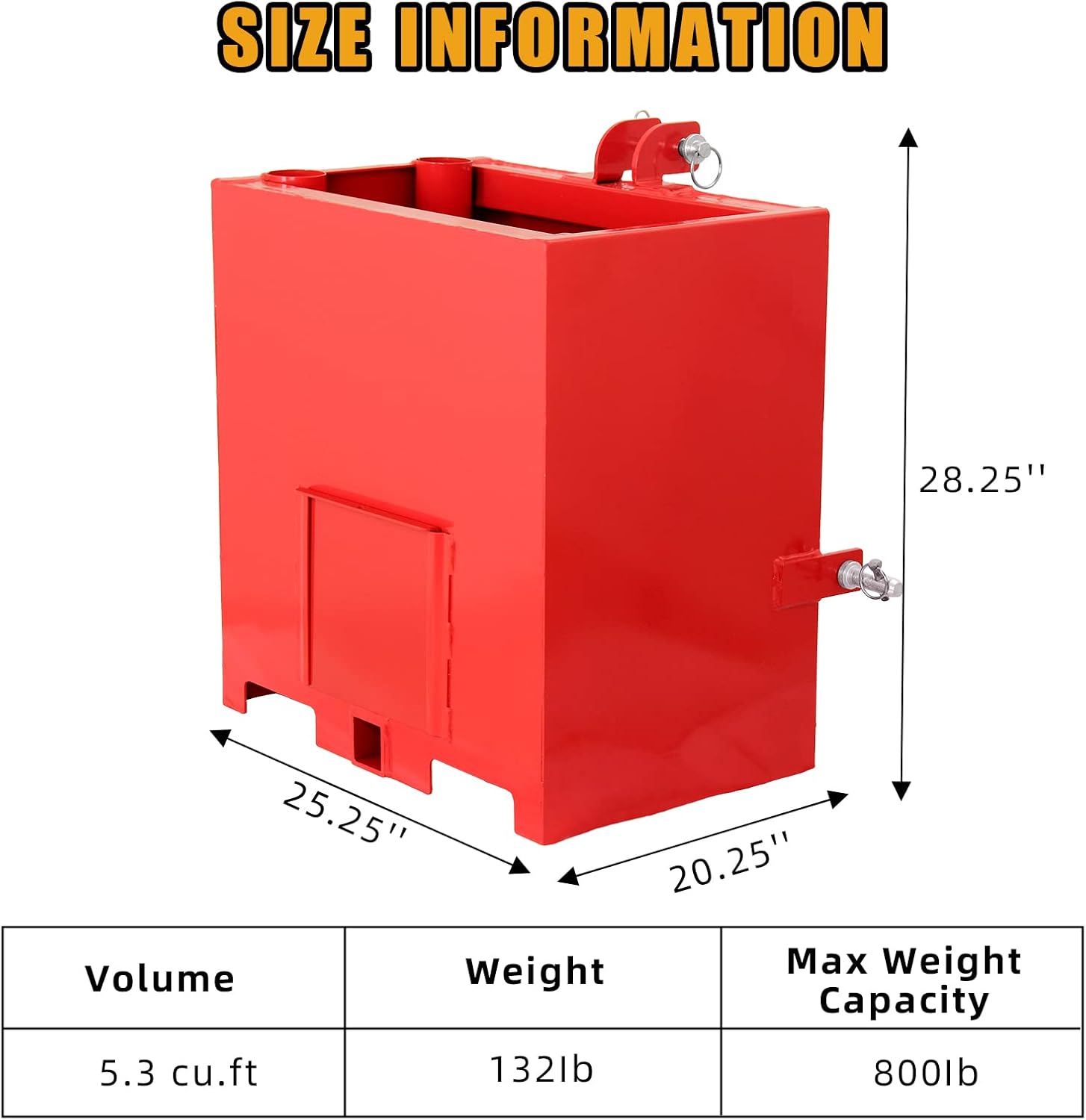 Caja de balasto de 3 puntos, capacidad de 800 libras, se adapta al accesorio de tractor de categoría 1, receptor de enganche estándar de 2 pulgadas