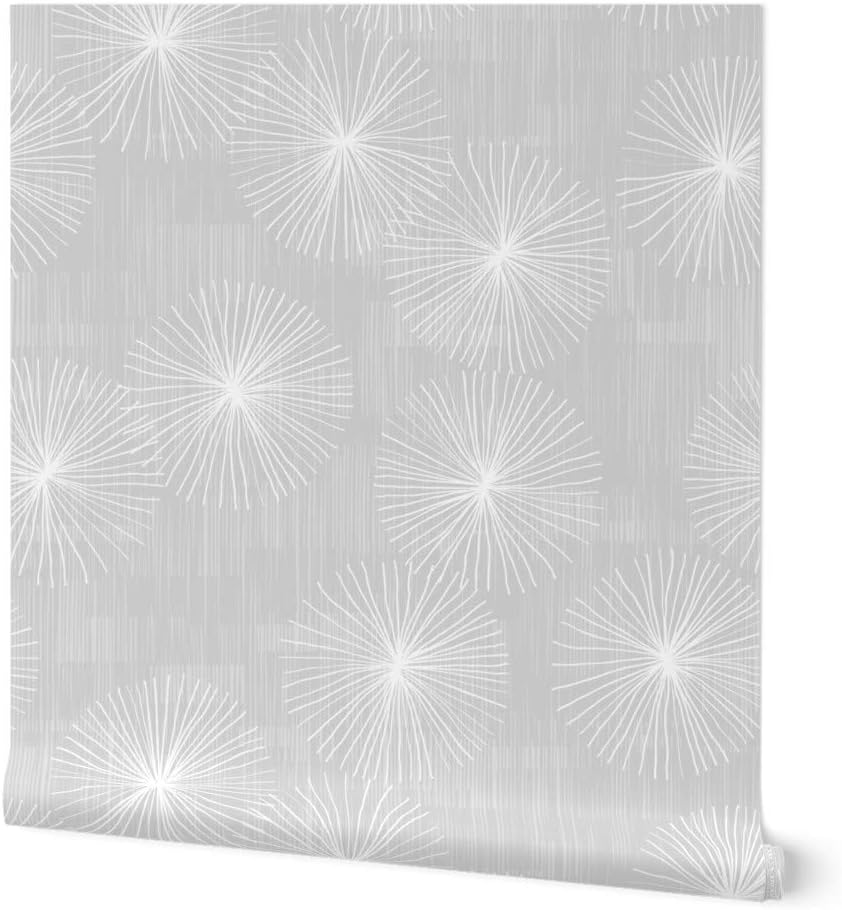 Spoonflower Papel tapiz autoadhesivo de 9 x 2 pies  Dientes de león gris claro Diente de león blanco minimalista Mod Circle copo de nieve redondo de