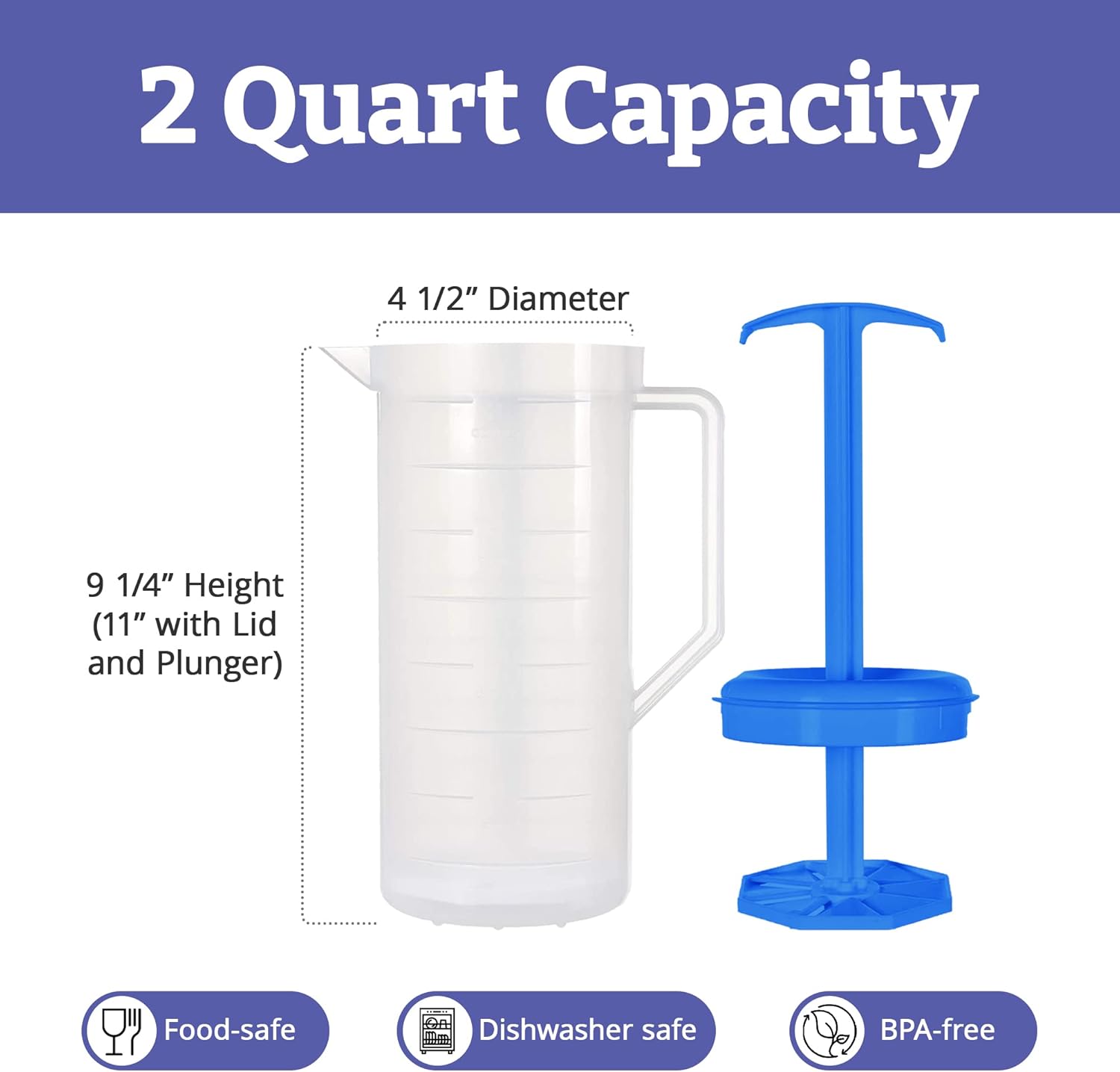 Jarra mezcladora para bebidas, jarra de agua de plástico con tapa y émbolo con cuchillas en ángulo, recipiente de jugo de mezcla fácil, capacidad de