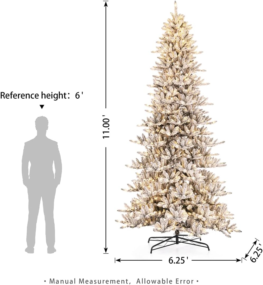 Glitzhome Árbol de Navidad de abeto artificial preiluminado de 11 pies con 950 luces, árbol de Navidad grande con luces blancas cálidas para