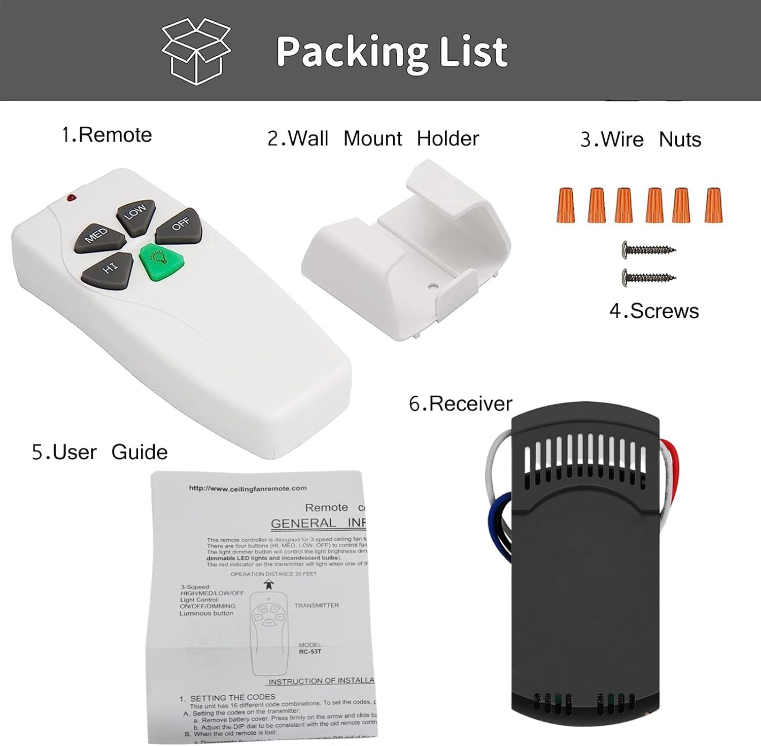 Kit de control remoto universal para ventilador de techo Hampton Bay Hunter Honeywell Allen+Roth Kichler Litex, luz de encendidoapagado y control de
