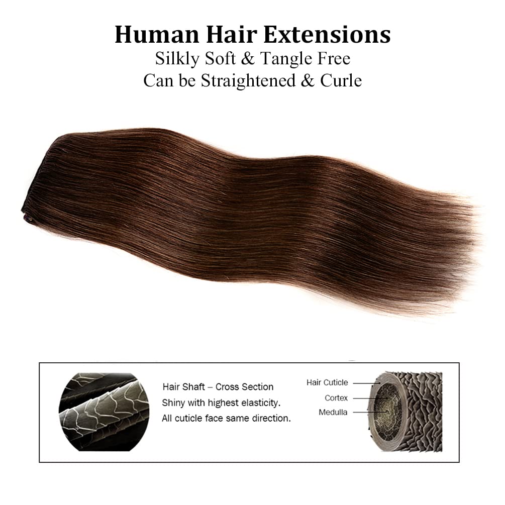Extensiones de cabello humano Remy de 18 pulgadas con clip para mujer, extensiones de cabello humano liso y sedoso, 2.12onzas, 4 piezas, color