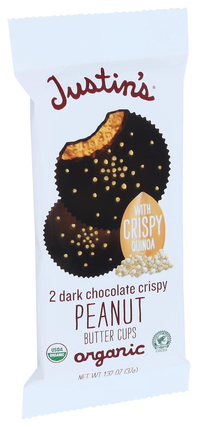 Justins – Tazas de mantequilla de maní crujiente de chocolate negro orgánico, 1.32 onzas