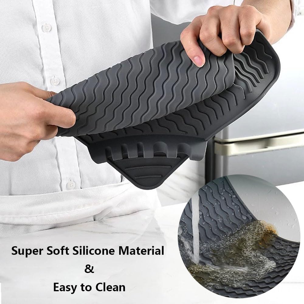 Alfombrillas de silicona para secar platos con soporte para utensilios, tapete de secado de platos resistente al calor para encimera de cocina,