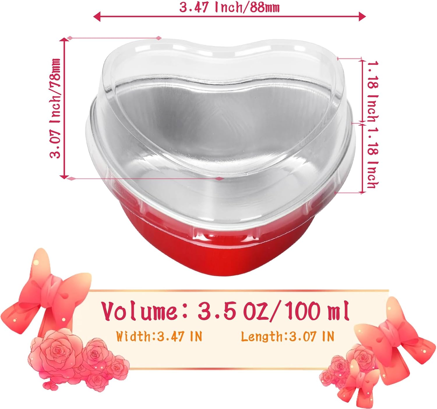 50 mini moldes para tartas de 3.5 onzas fluidas de 3.5 onzas líquidas, moldes para pasteles con forma de corazón para el día de San Valentín con