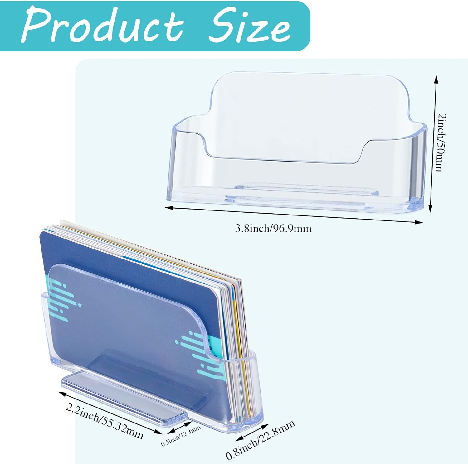 Thenshop Paquete de 64 soportes para tarjetas de visita de escritorio, soporte de acrílico para tarjetas de visita transparente, soporte para