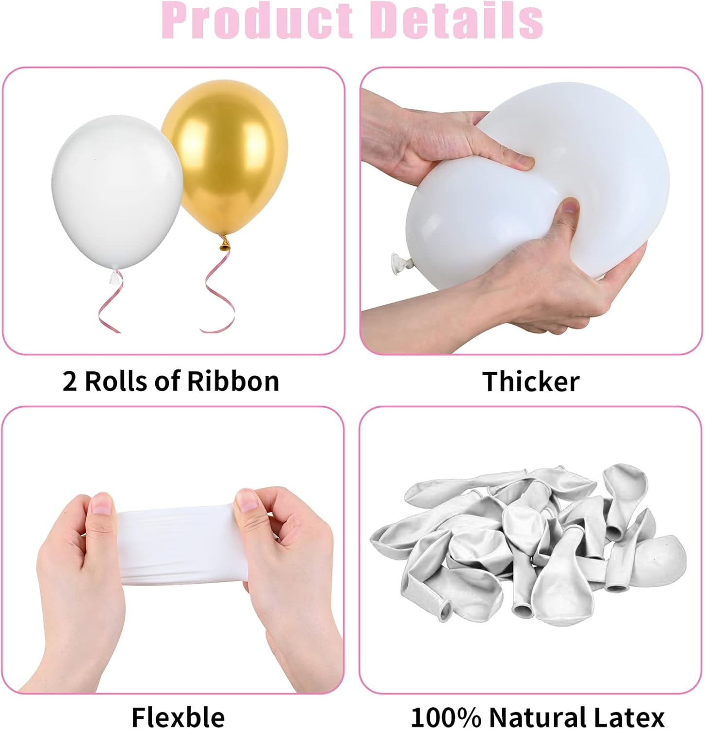 Biapian Globos de oro rosa, 60 globos rosa, blanco y dorado, globos de confeti dorado metálico de 12 pulgadas, globo de látex rosa pastel, helio
