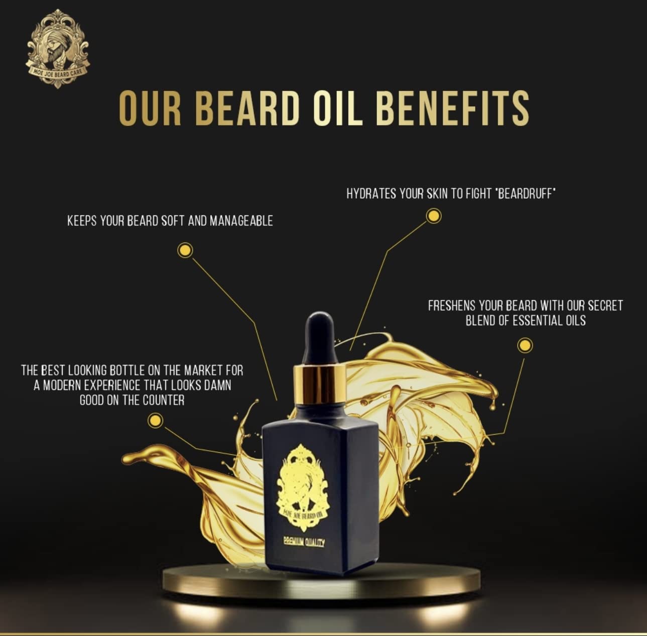 MOE JOE – Aceite para barba para hombres de Dubai para el cuidado de la barba, ingredientes orgánicos y naturales puros de vitamina E, ámbar y