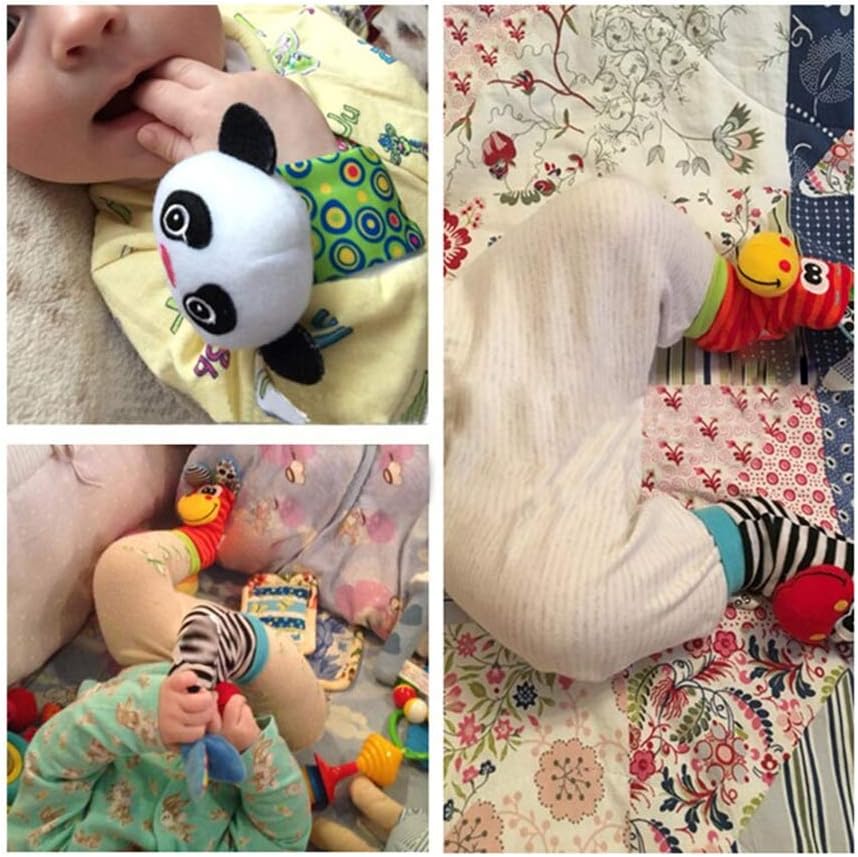 Buscadores de pies y sonajeros de muñeca para bebés, juguetes de textura de desarrollo para bebés, calcetines de juguete para bebés y sonajeros de