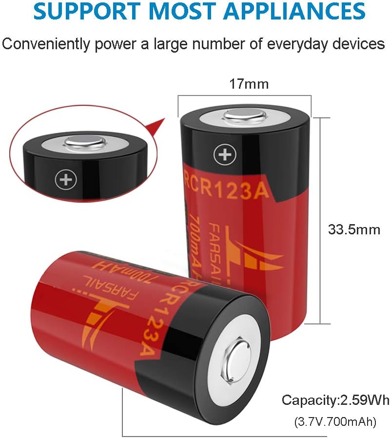 Arlo – Baterías recargables CR123A, cargador FARSAIL 4 unidades 800mAH 123A NiMH baterías recargables para cámara Arlo VMS3130 VMC3030 VMK3200