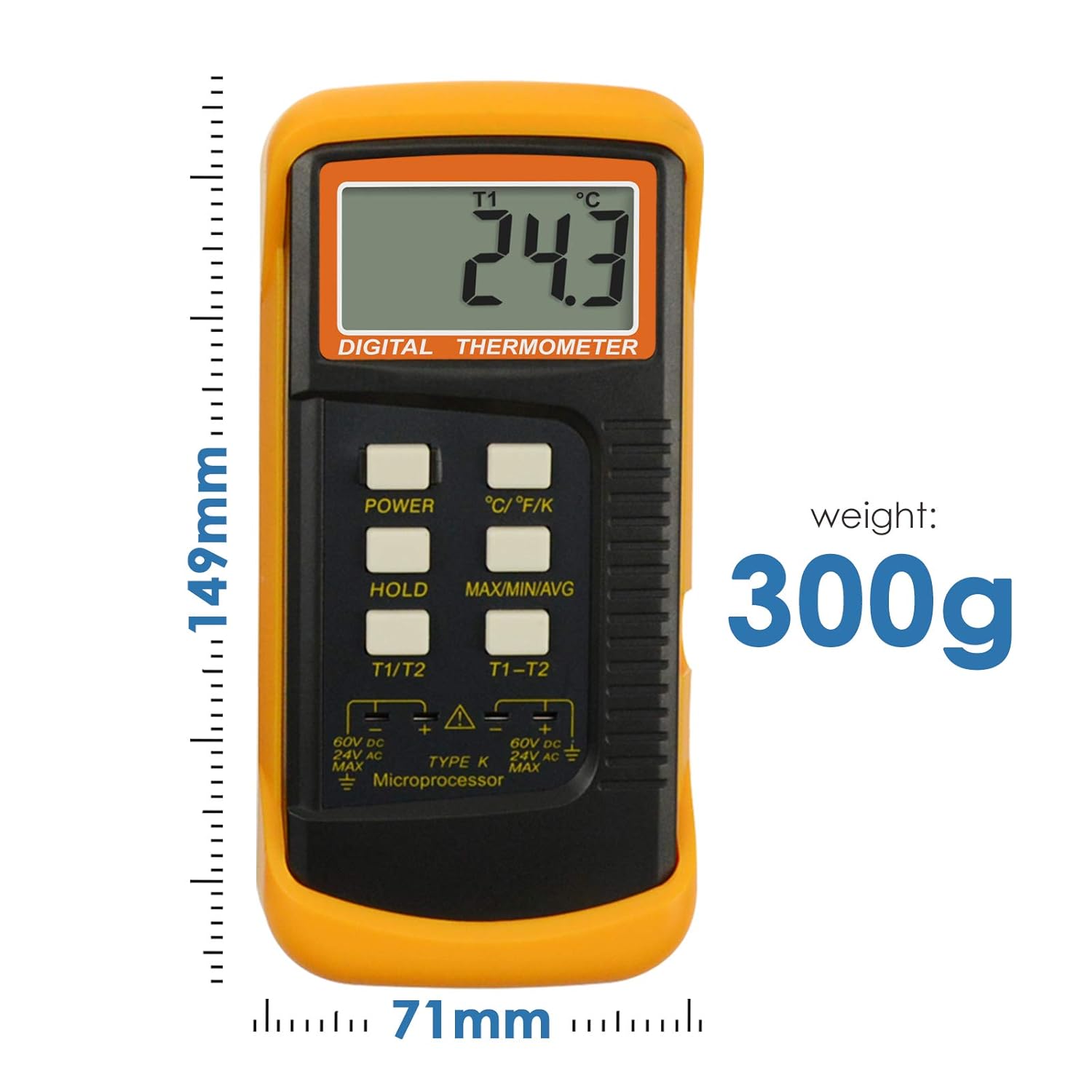 Termómetro digital tipo K de 2 canales 2 termopares -50  2,372.0 F (-58  2372 F) Sensor de medición dual de escala Kelvin de alta temperatura