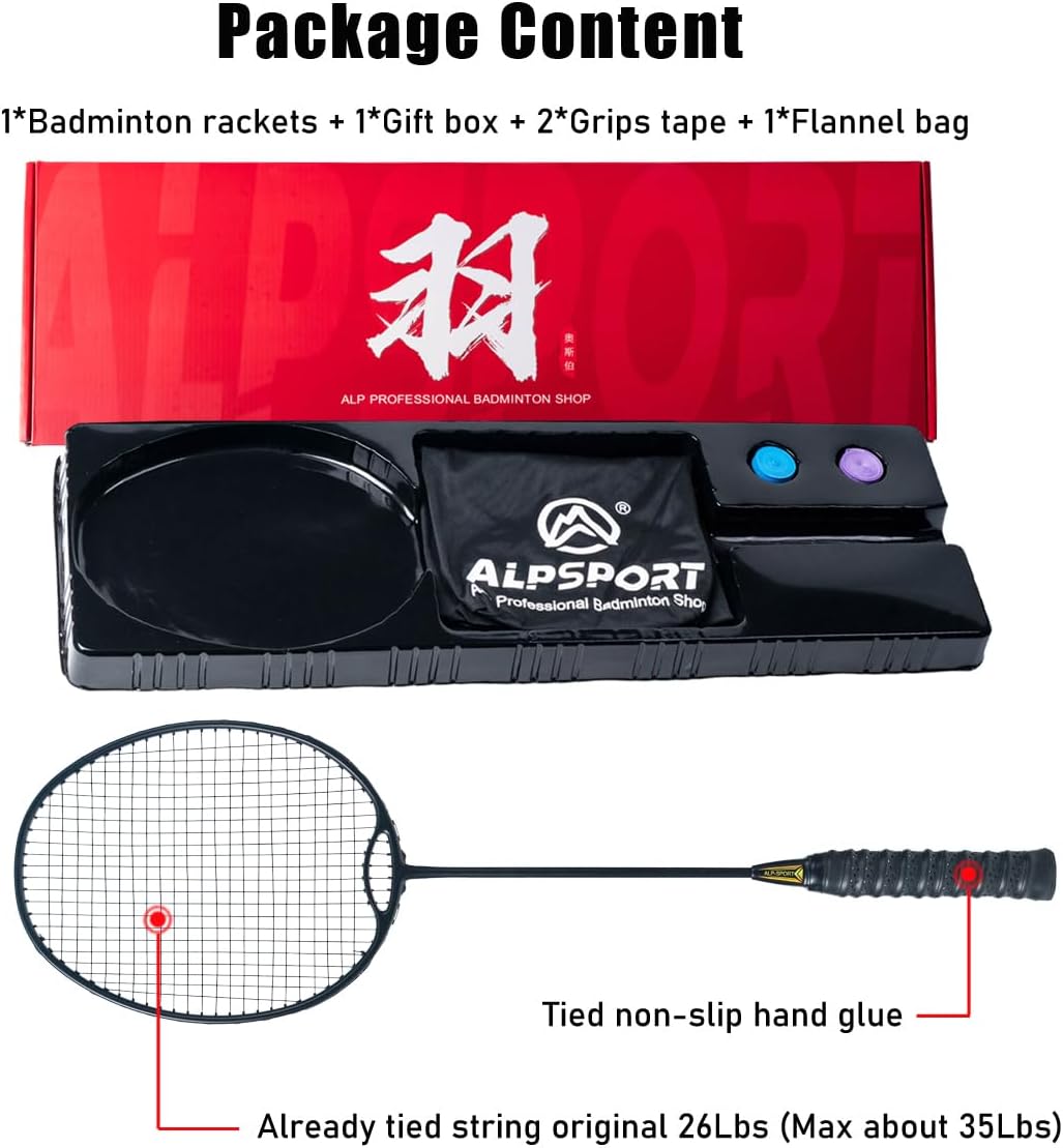 ALPSPORT YX – Raqueta de bádminton con diseño especial de agujero de viento, 4U G4, fibra de carbono, máximo 35 libras, con caja de regalo, raqueta