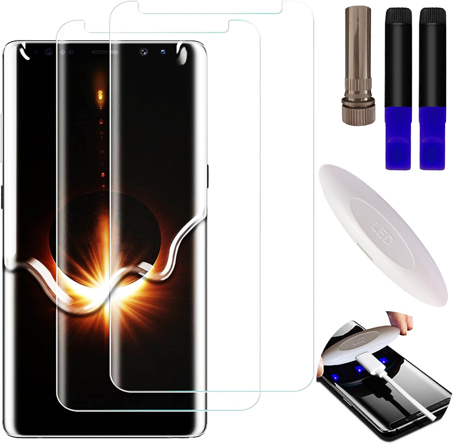 Johncase Paquete de 2 protectores de pantalla compatibles con Samsung Galaxy Note 8  Note 9, película de vidrio templado curvado 3D de borde