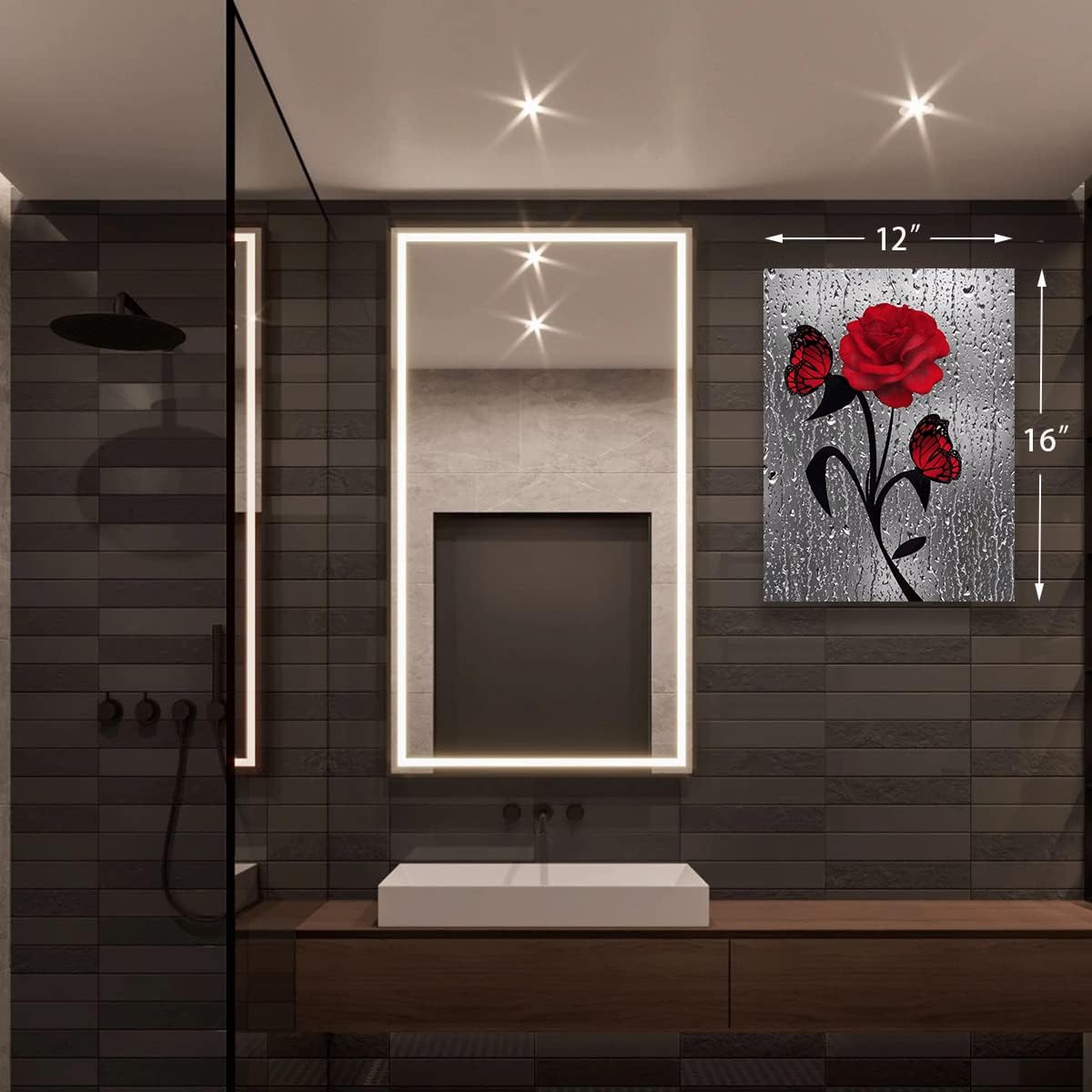 Lienzo decorativo para pared, pinturas artísticas de pared de rosas rojas para baño, sala de estar, oficina, decoración del hogar, lienzo moderno,