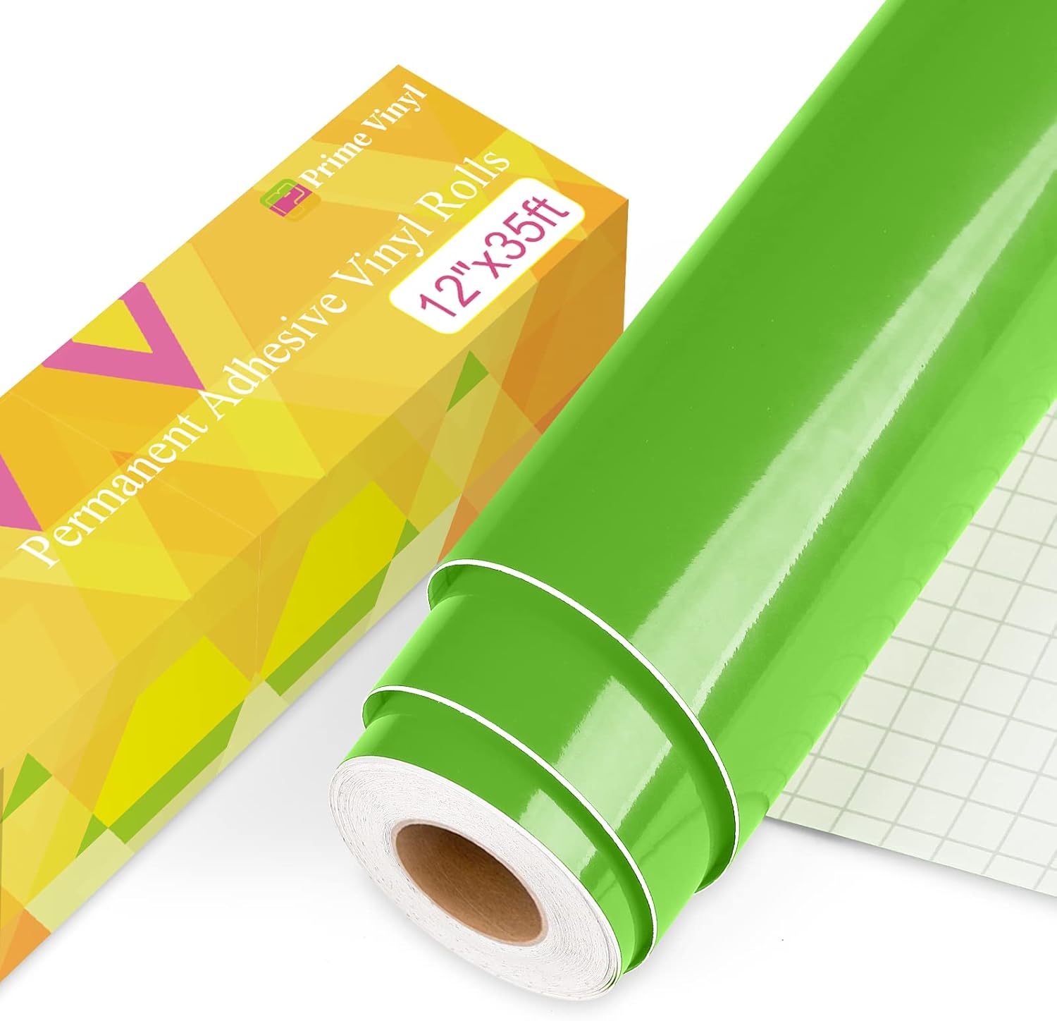 Prime Vinyl Rollo de vinilo permanente verde brillante, 12 pulgadas x 35 pies, rollo de vinilo autoadhesivo verde brillante para Silhouette Cameo,