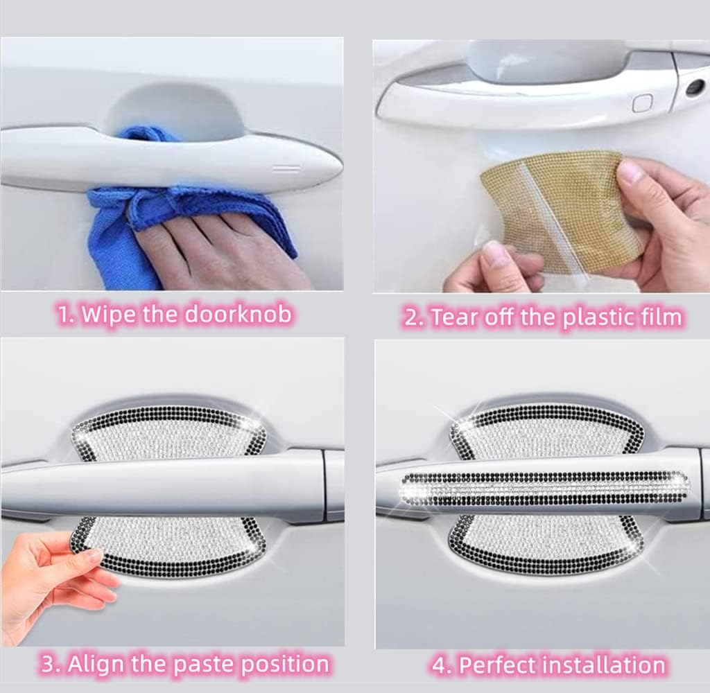 10 calcomanías brillantes para manija de puerta de automóvil, calcomanías protectoras de manijas de puerta con purpurina de cristal, calcomanías y