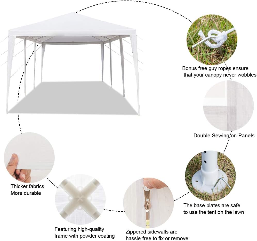 Tienda de campaña para exteriores de 10 x 30 pies, color blanco, carpa impermeable práctica con ventanas más brillantes, 5 paredes laterales