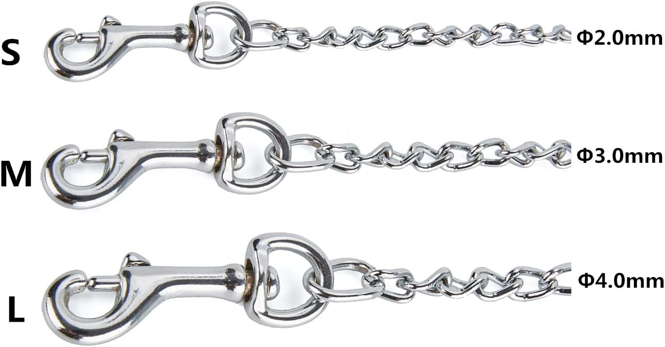 Petiry Correa de cadena de metal a prueba de mordidas, mango de nailon con acolchado de neopreno suave y rayas reflectantes para perros pequeños (S,