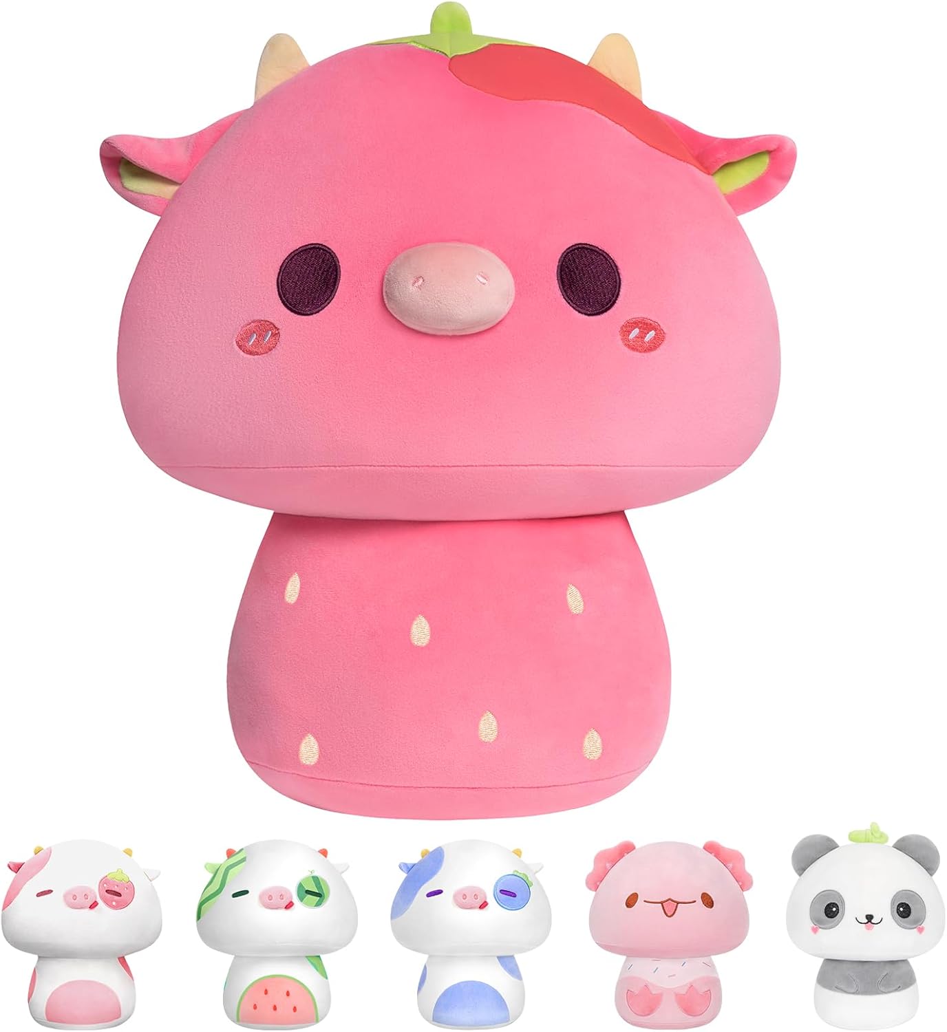 Almohada de peluche de vaca de fresa de 14 pulgadas, almohada suave de peluche, animales de peluche Kawaii de vaca fresa, lindos juguetes de