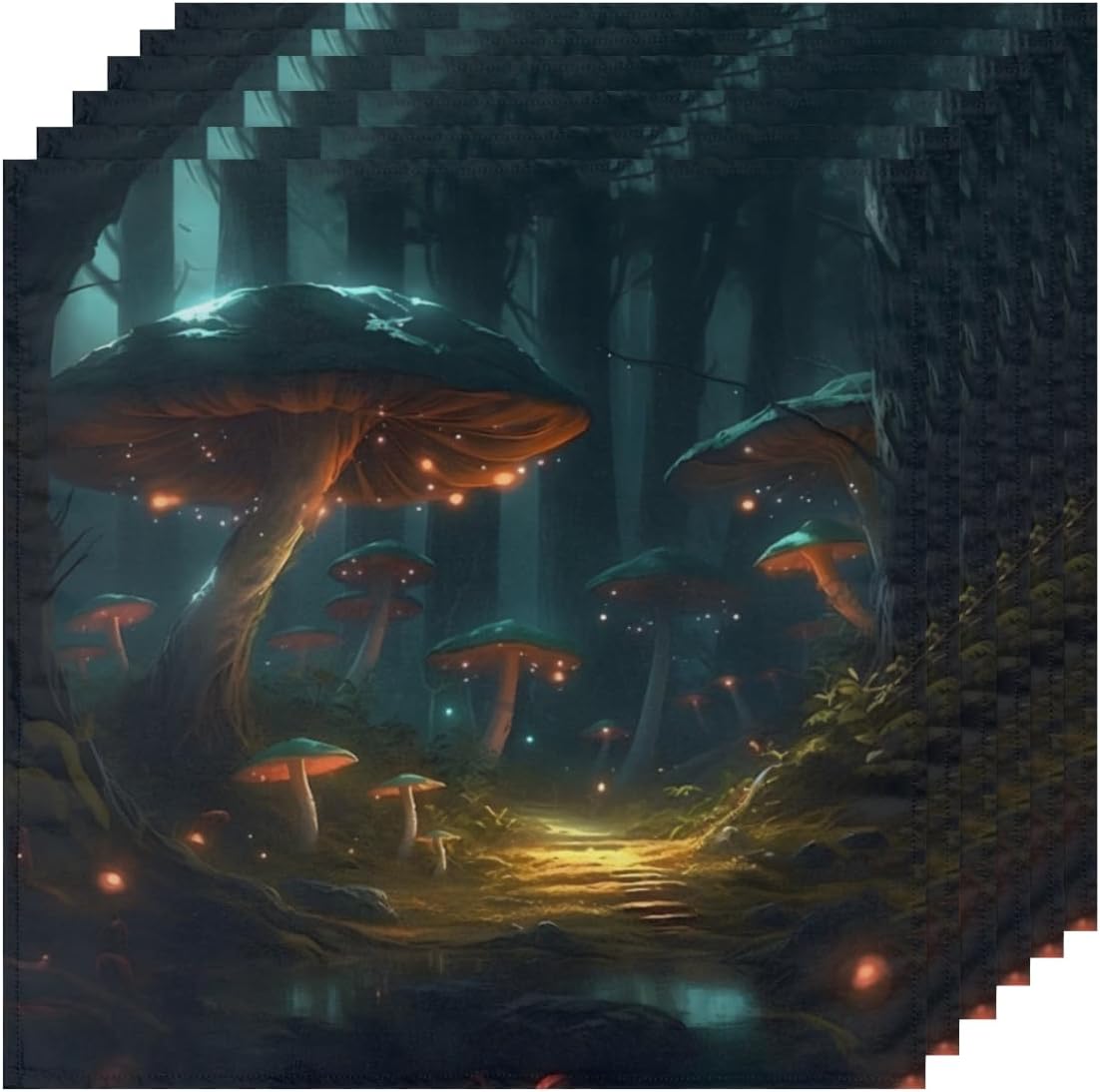 Cloth Napkins Set of 6 Glow Mushrooms 20×20 Inch Cloth Napkins Tropical Forest Washable Reusable Kitchen Dinner Napkins Table Decor for Wedding,