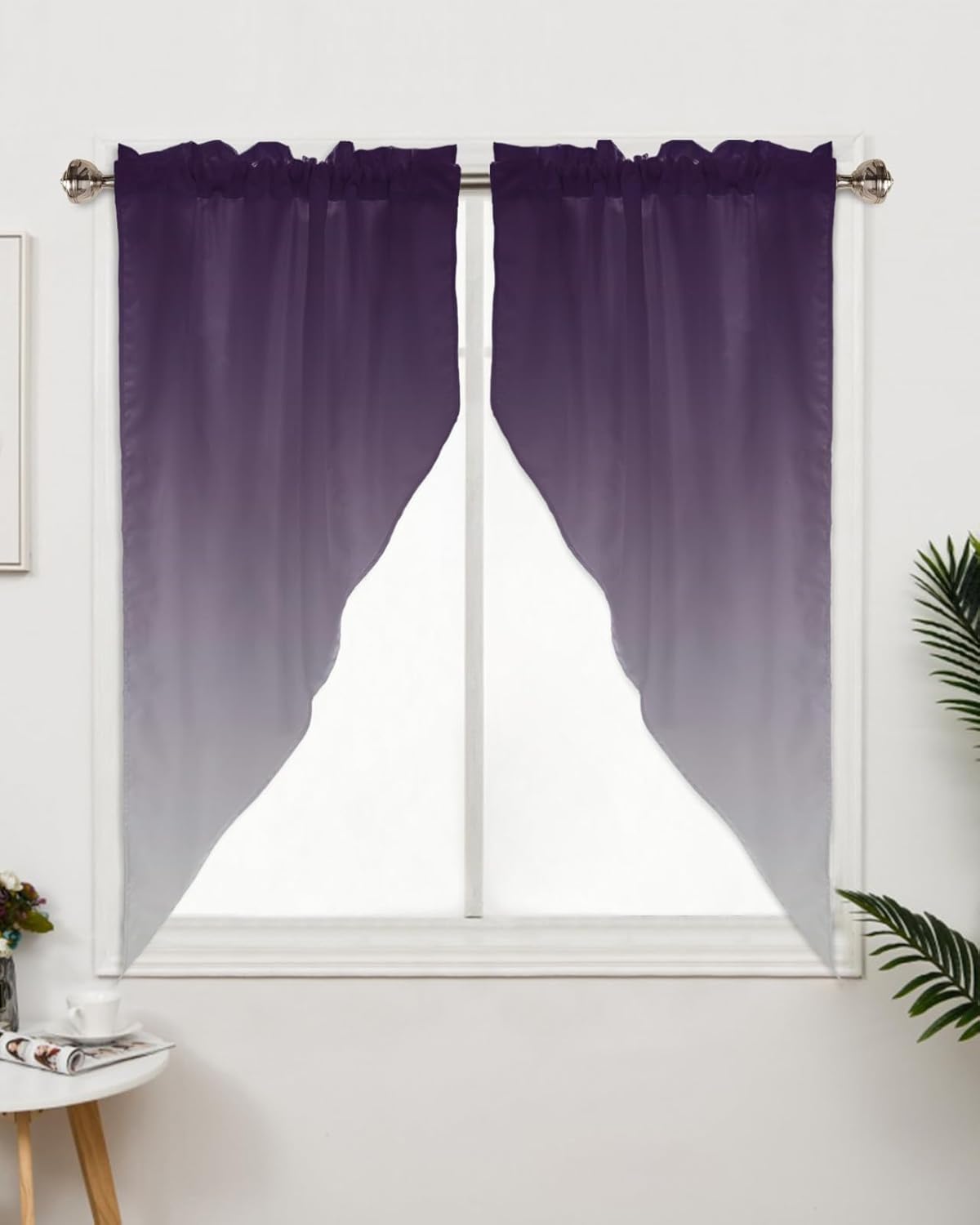 Cenefas con festón para ventanas, cortinas de ventana de cocina gris lavanda con bolsillo para cortinero, cortinas para ventana sobre el fregadero,